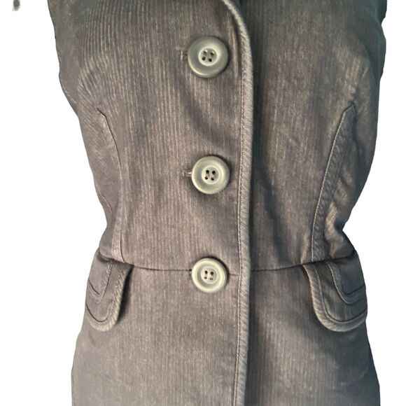 Ann Taylor Loft Gray Blue Denim Pinstripe Casual Blazer Lined Shoulder Pad 6 - Picture 6 of 13